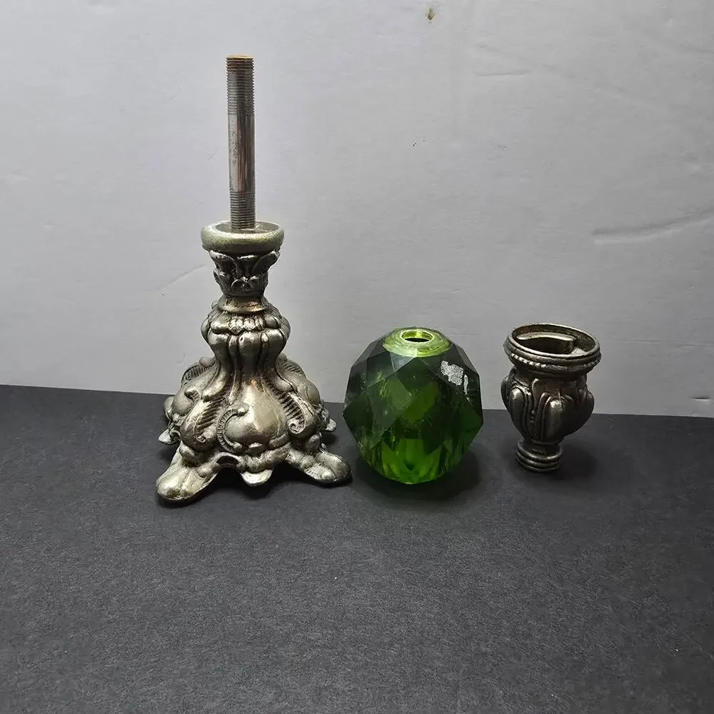 Lamp Base Green Lucite Hollywood Regency Ornate Metal Vintage Parts 1960s